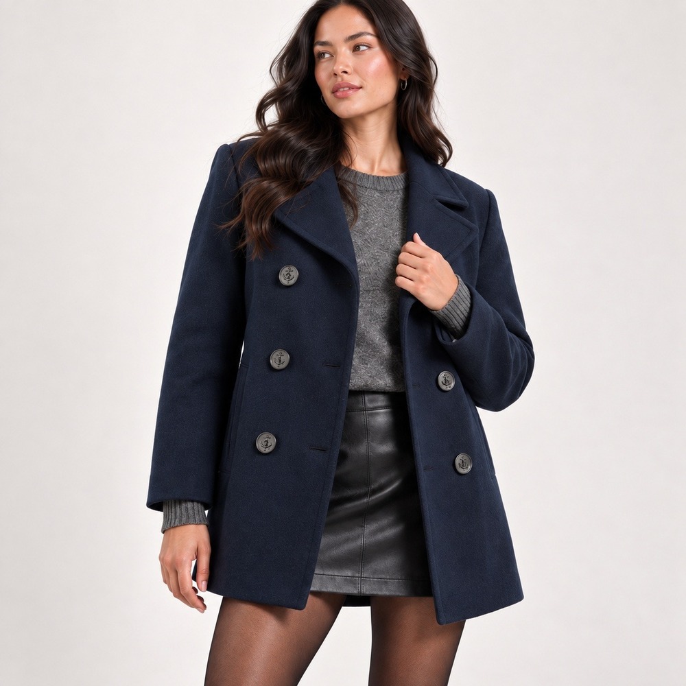 Vintage Forecaster of Boston Peacoat 10 Navy Blue Wool Blend Anchor Button